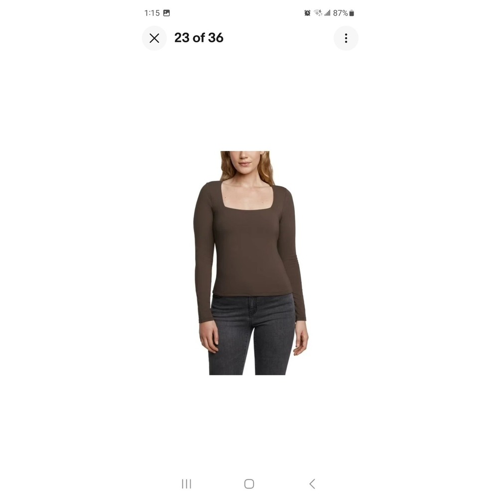 Y2K Express Fitted Womens Brown Squareneck Long Sleeve Hipster Retro Top NWT
